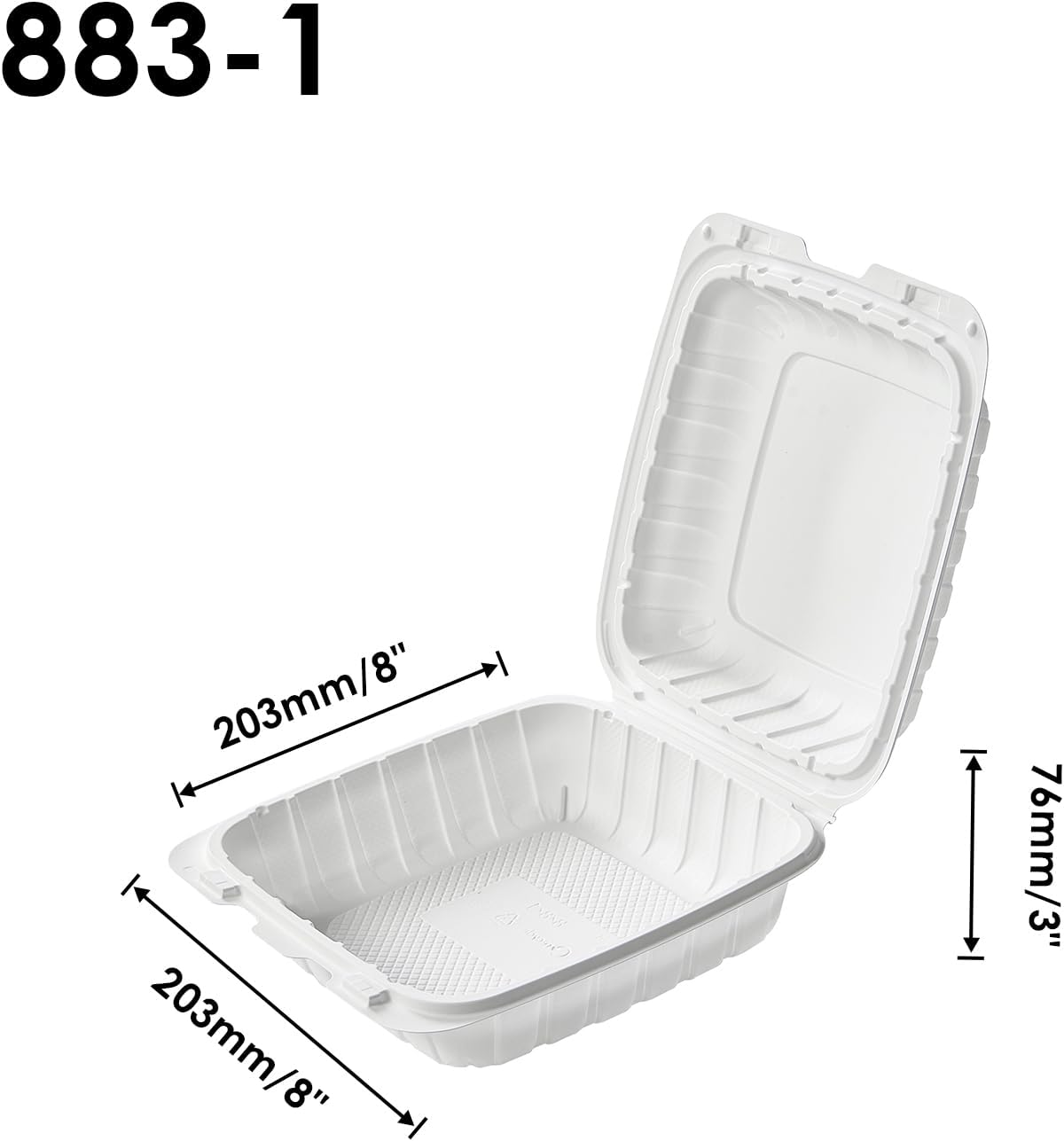 8"x8"x1" MFPP White Hinged Container With Lid 1 Compartment (Case of 200)