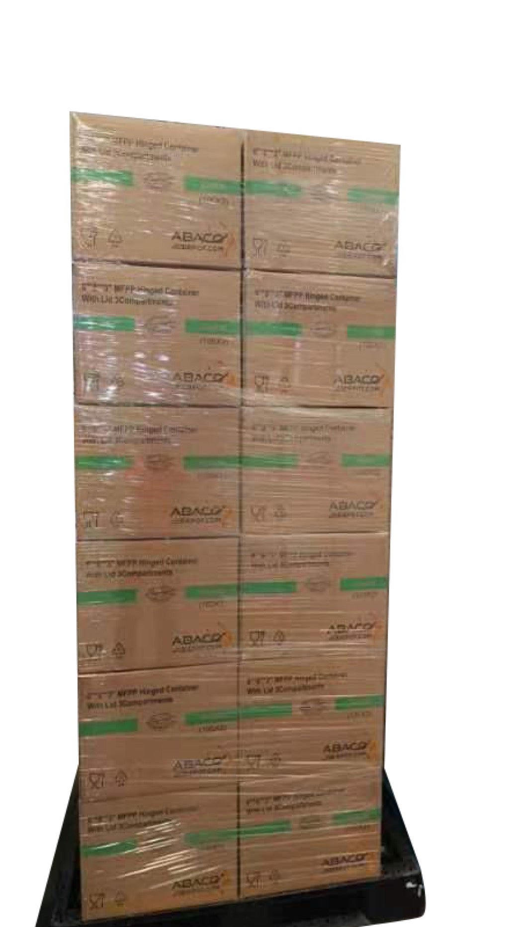 Pallet of 24 boxes 8"x8"X3" MFPP White Hinged Container With Lid 3 Compartment (Case of 200).